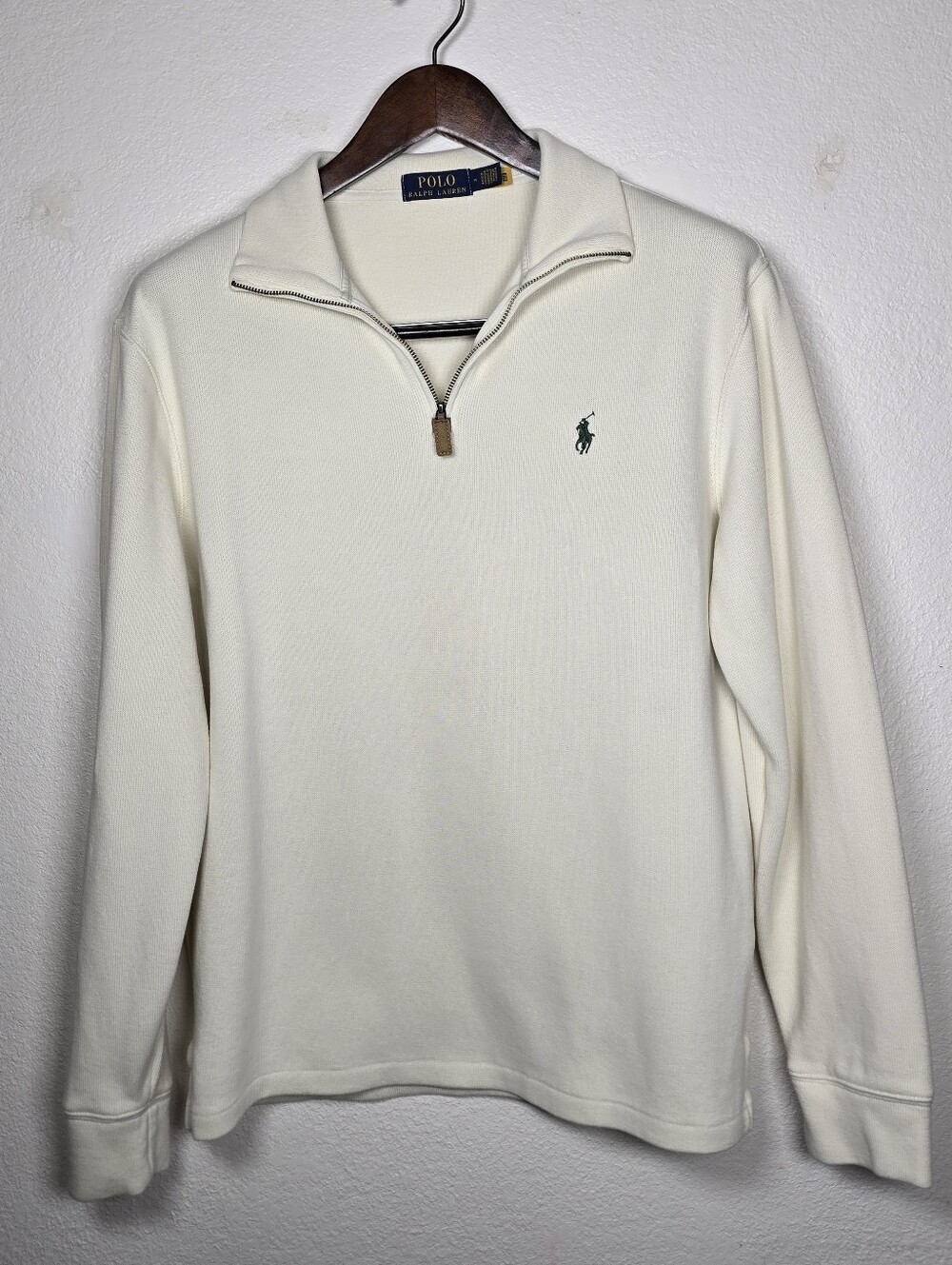 Polo Ralph Lauren Men’s Estate Rib Quarter Zip Pullover Sweater Cream Ivory M